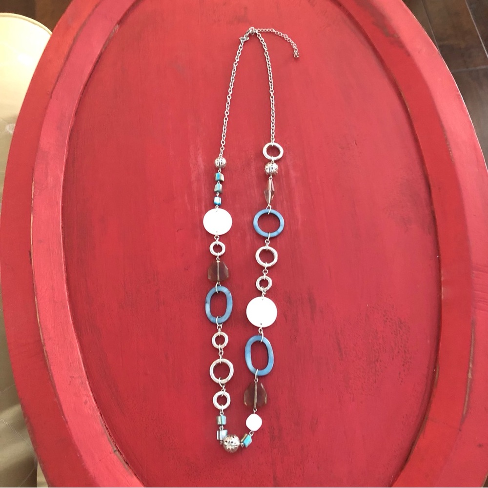 Lia Sophia Light Blue, Silver, White, Etc., Multi-Shapes & Beads Necklace